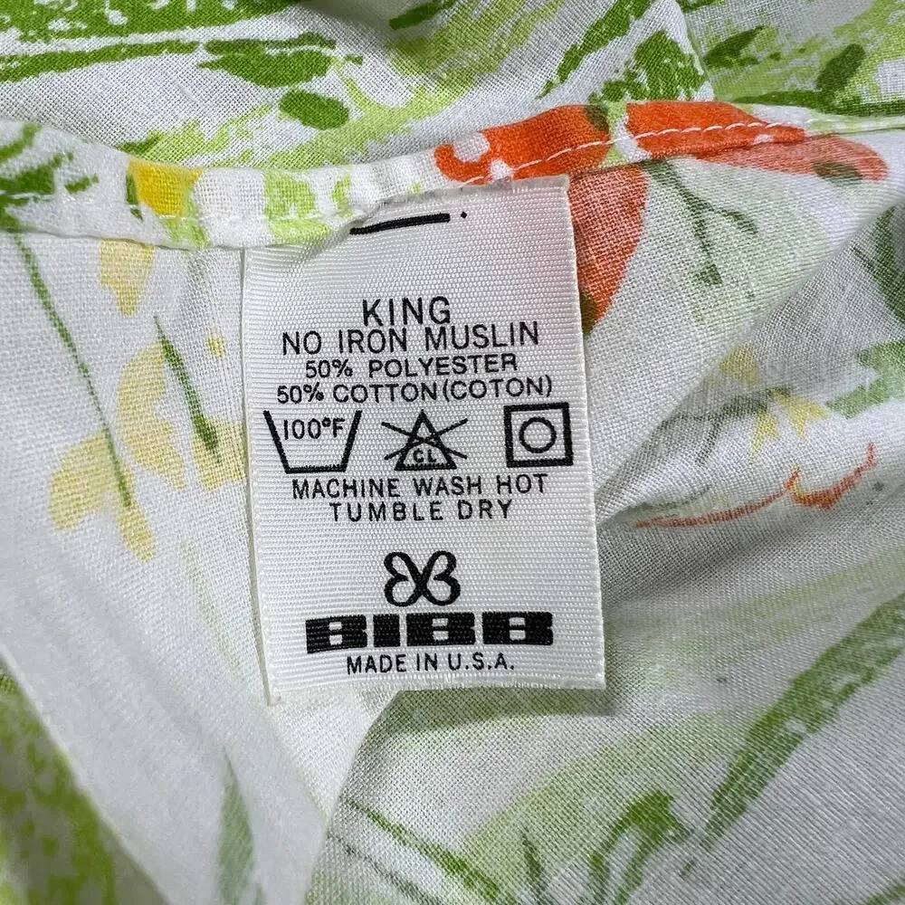 BIBB Vintage 1970s King Flat Sheet Spring Meadow Butterfly Floral No Iron Muslin